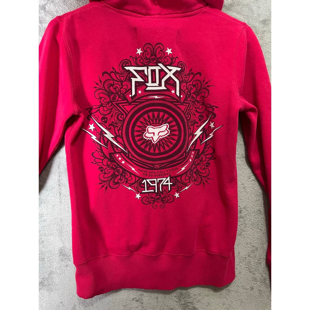 Fox Racing Y2K Pink Zip Hoodie Moto Girl Racing Graphic Back 2000s Fur Small